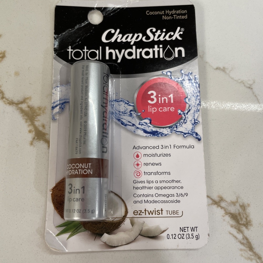 ChapStick Total Hydration Coconut Non Tinted 3-in-1 Lip Balm 0.12 oz Sealed New